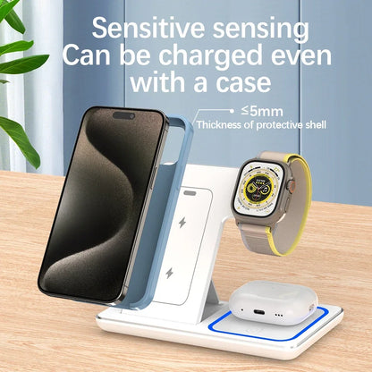 3 In 1 Foldable Wireless Charger Stand For iPhone 15 14 13 12 Pro Max Plus IWatch AirPods 3/2 Fast Charging Station Dock Holder